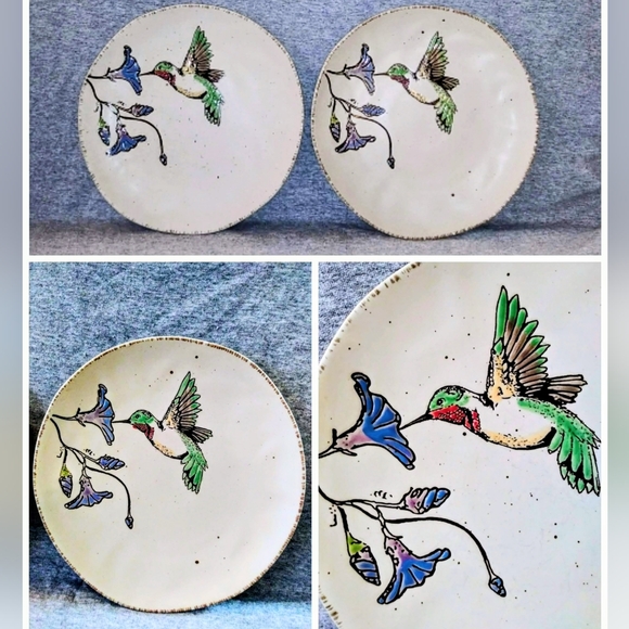 inHomeStylez Other - (2) inHomeStylez Ceramic/Stoneware 11" Dinner Plates "Ruby Hummingbird"